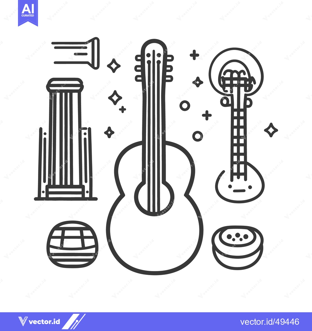 Premium Vector of Collection of musical instruments and stylized decorative design eleme