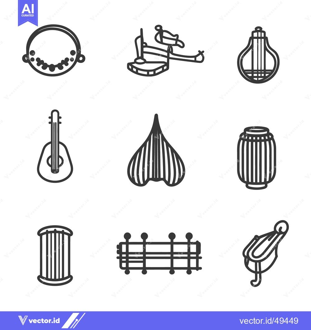 Premium Vector dari Simple black and white illustrations of different musical instruments