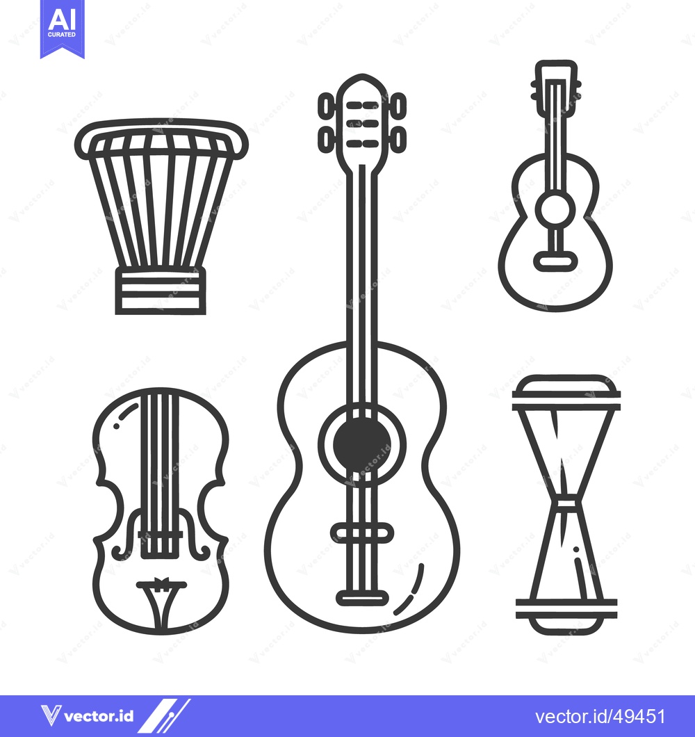 Premium Vector dari Various line art depictions of musical instruments are shown