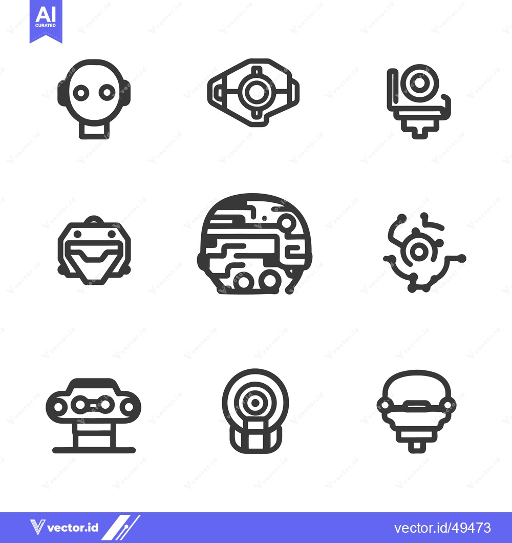 Premium Vector of Different stylized illustrations depicting several robotic machine hea
