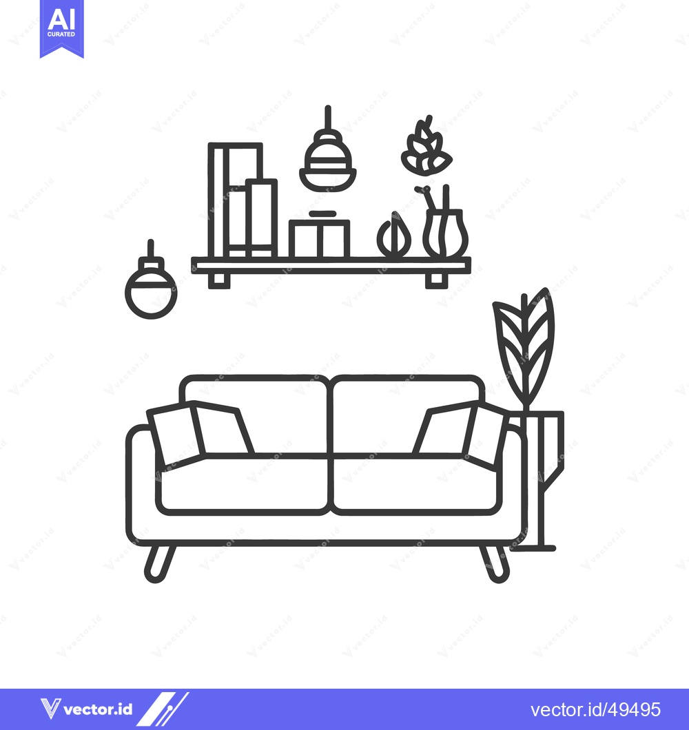 Premium Vector dari A line drawing illustration of a living room interior design