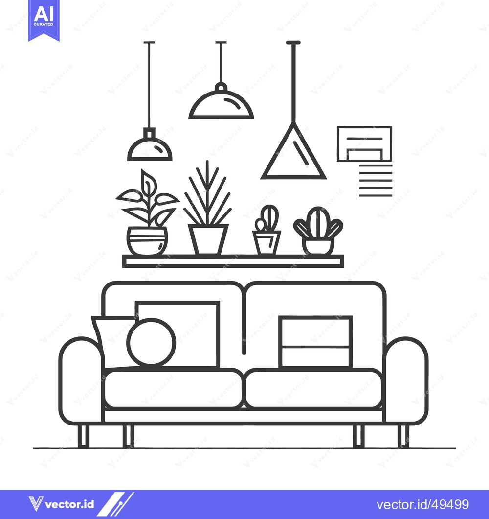 Premium Vector dari A minimalist line art illustration of an interior living room