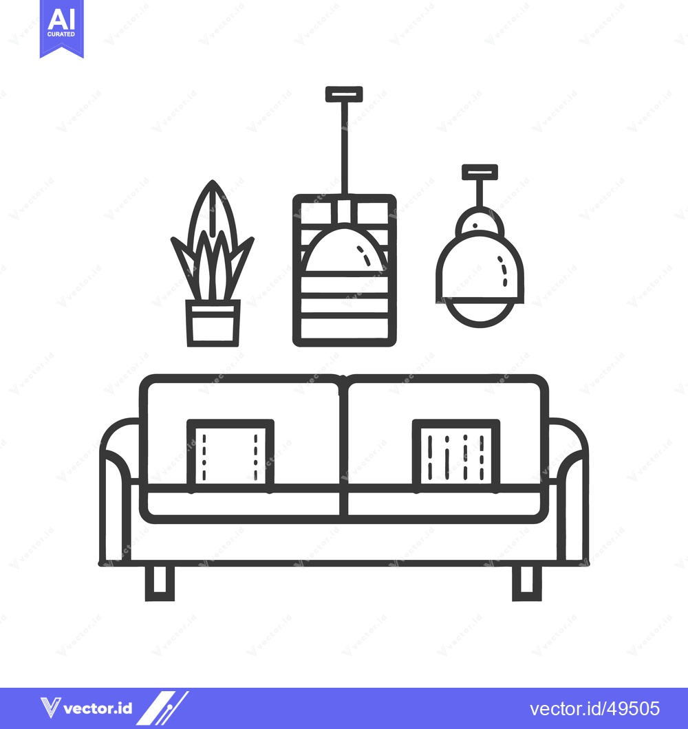 Premium Vector dari Vector illustration shows a sofa with lamps and a plant in a space