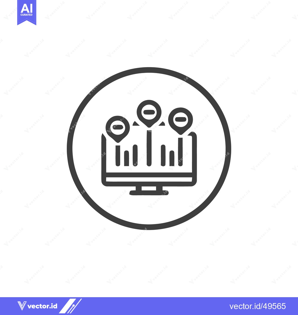 Premium Vector dari Minimalist Icon of Computer Screen Displaying Bar Graph with Location