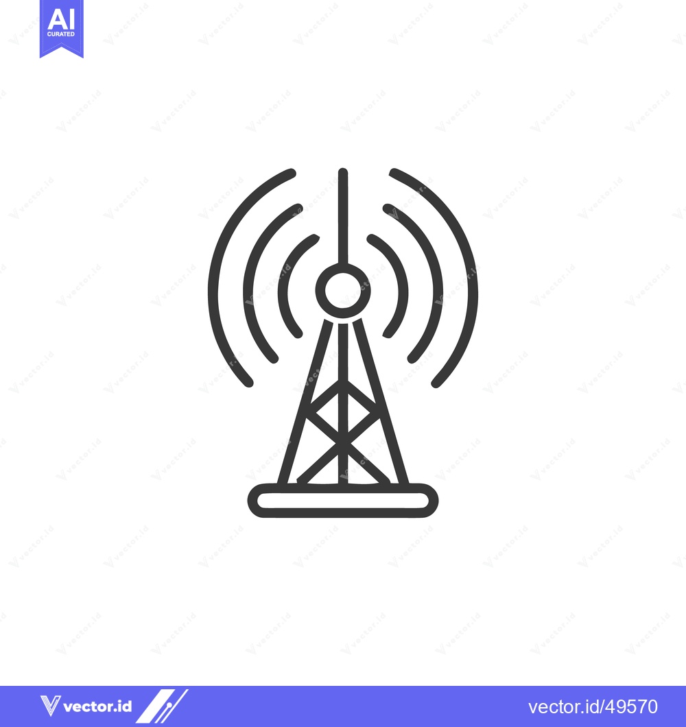 Premium Vector dari Minimalist Radio Tower Icon with Signal Waves, Isolated on White Backg