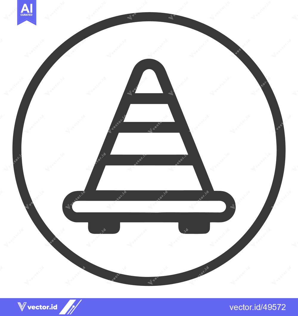 Premium Vector of Minimalist Traffic Cone Icon in Circle, Safety Symbol, Roadwork Sign