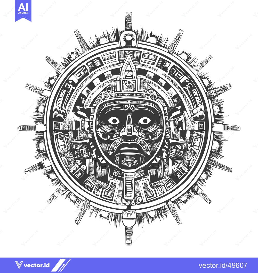Premium Vector dari Intricate Aztec Calendar with Detailed Face and Symbolic Design