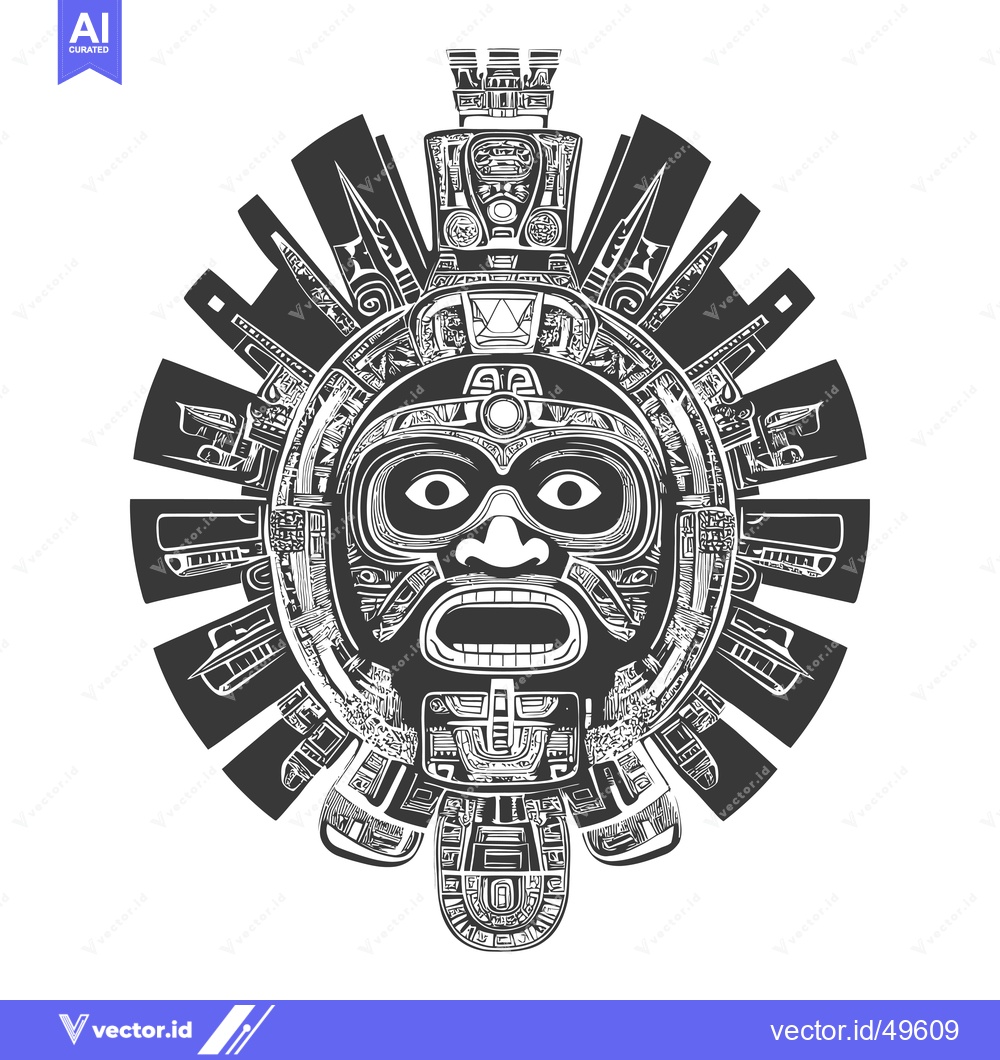 Premium Vector dari Intricate Black and White Aztec Mask with Geometric Design