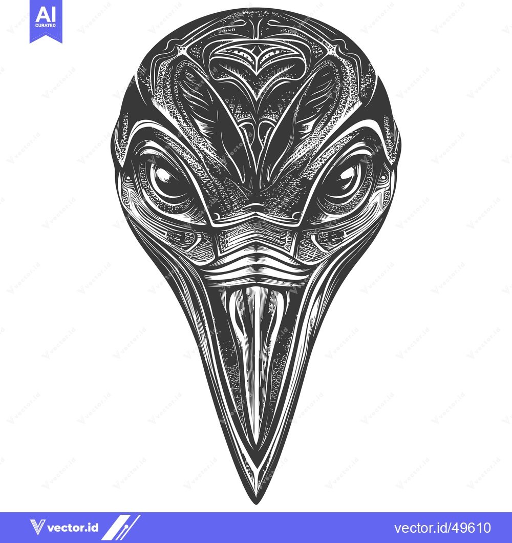 Premium Vector of Intricate Black and White Bird Head with Detailed Patterns