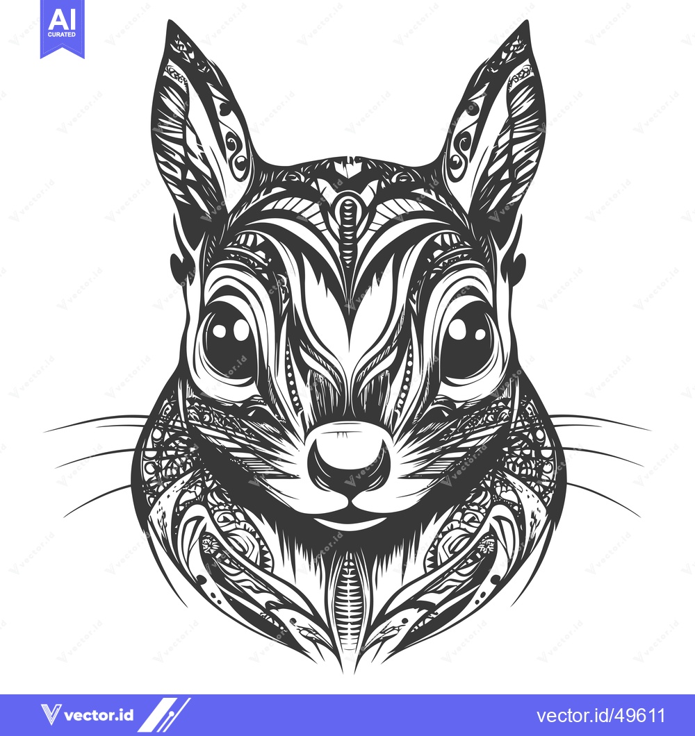 Premium Vector dari Intricate Black and White Detailed Illustration of a Squirrel's Face