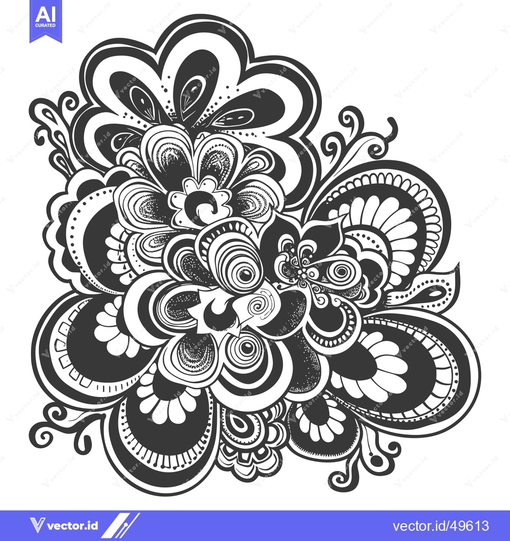 Premium Vector dari Intricate Black and White Floral Design with Swirls and Circles