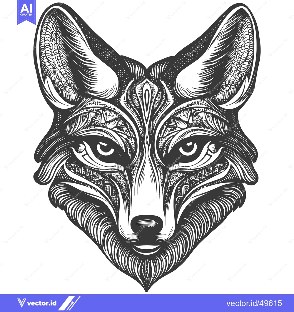 Premium Vector dari Intricate Black and White Fox Head Illustration