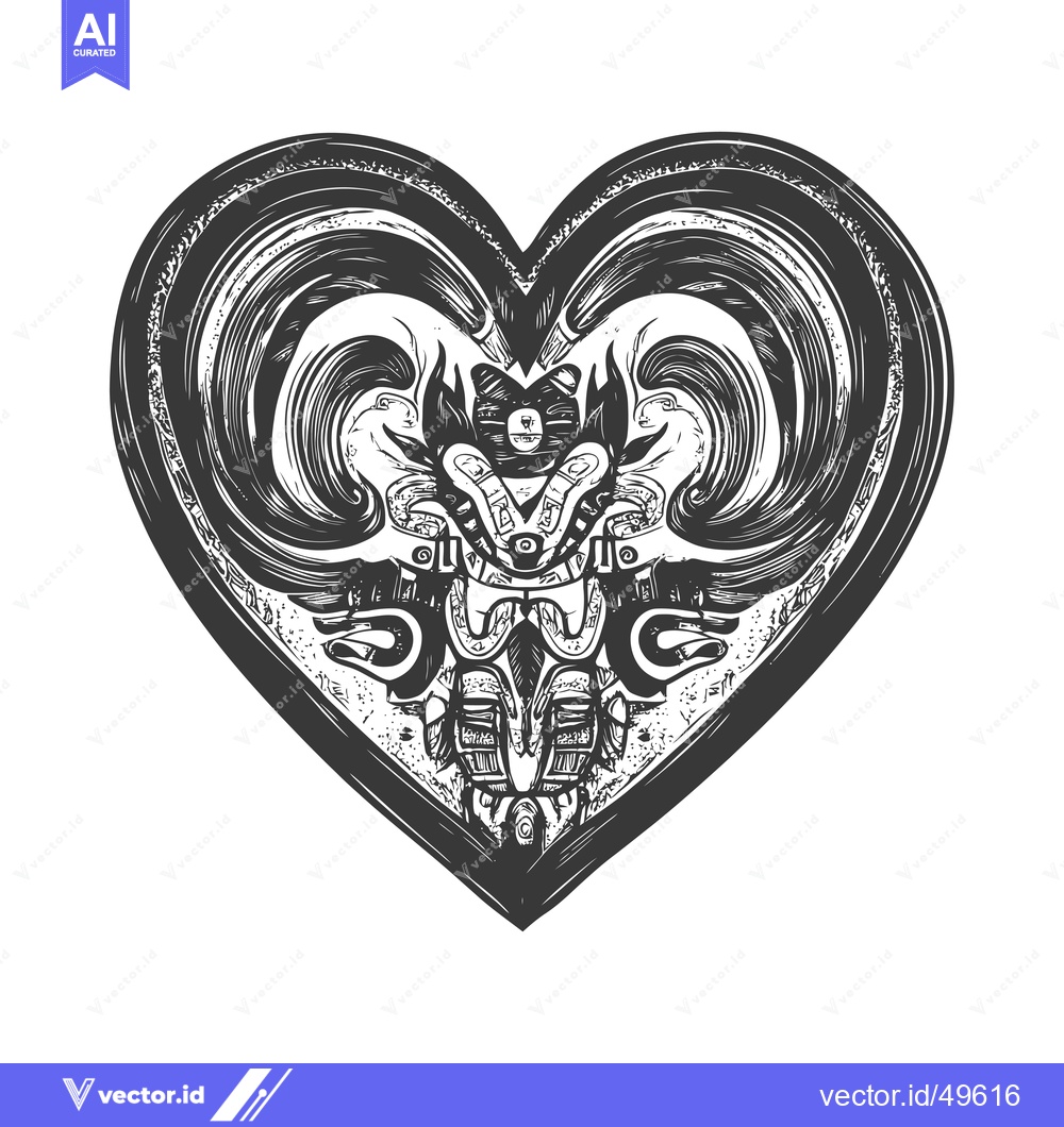Premium Vector dari Intricate Black and White Heart Design with Geometric Shapes and Swirl