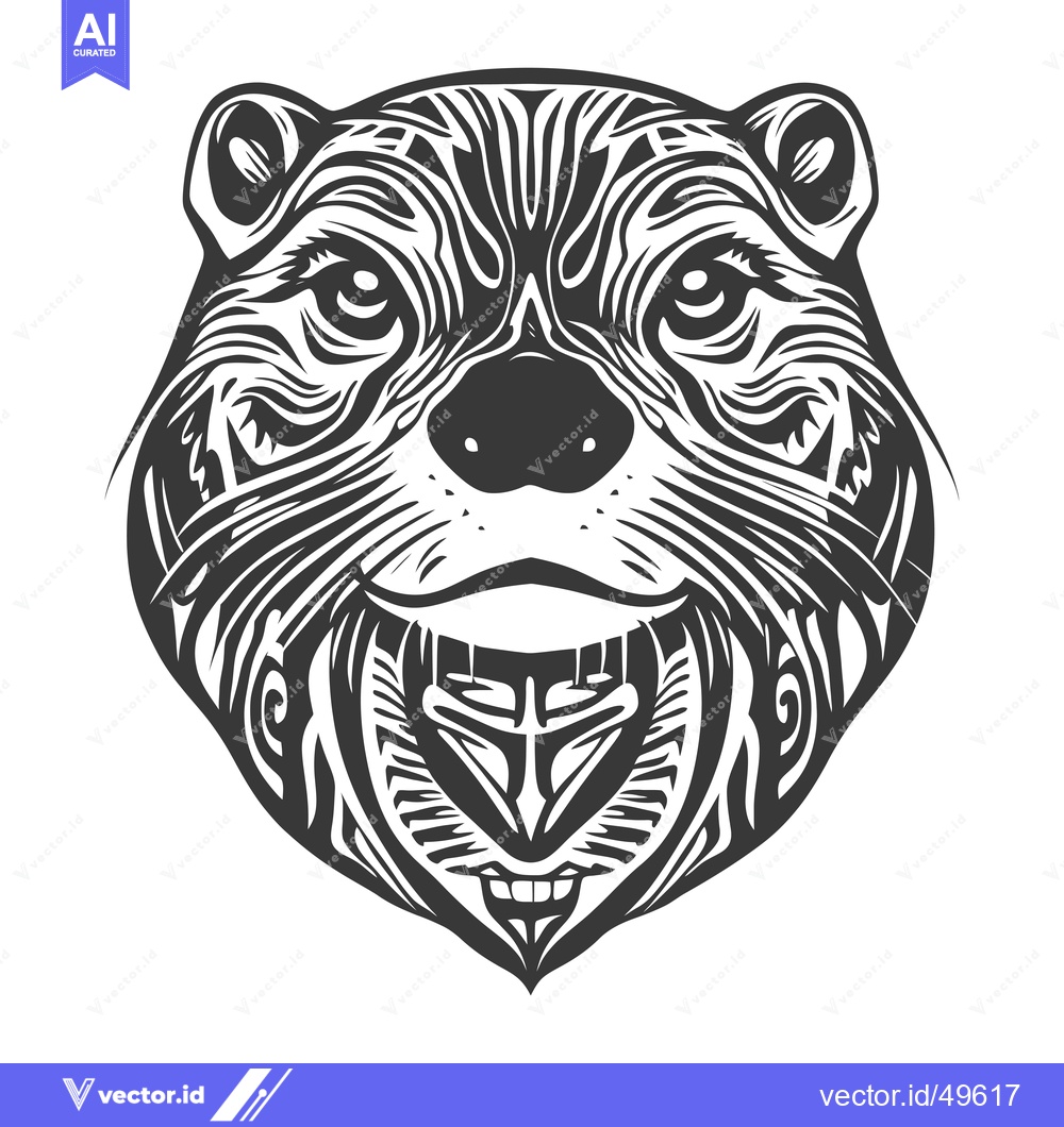 Premium Vector dari Intricate Black and White Illustration of a Bear's Face