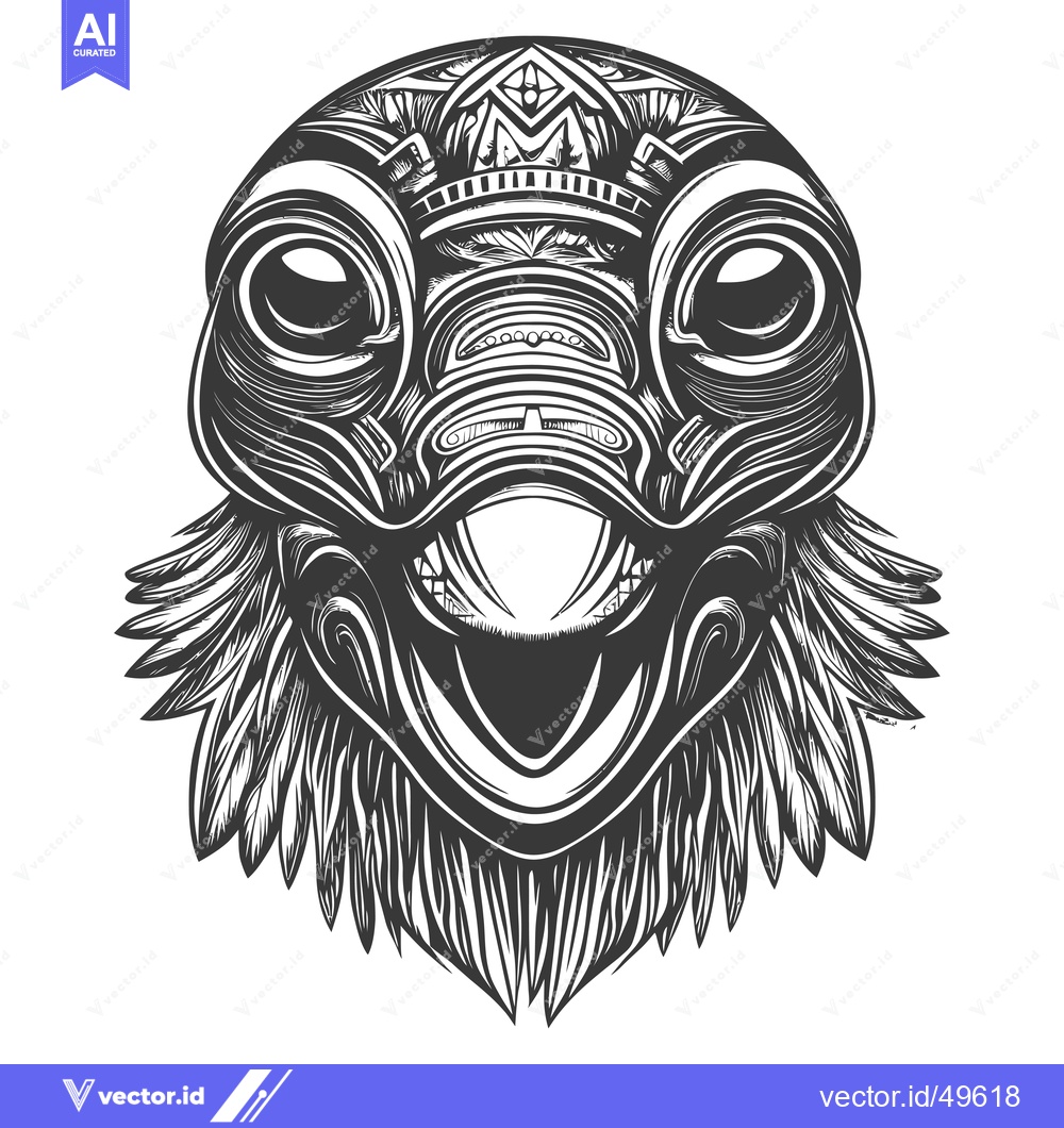 Premium Vector of Intricate Black and White Illustration of a Bird's Head with Detailed