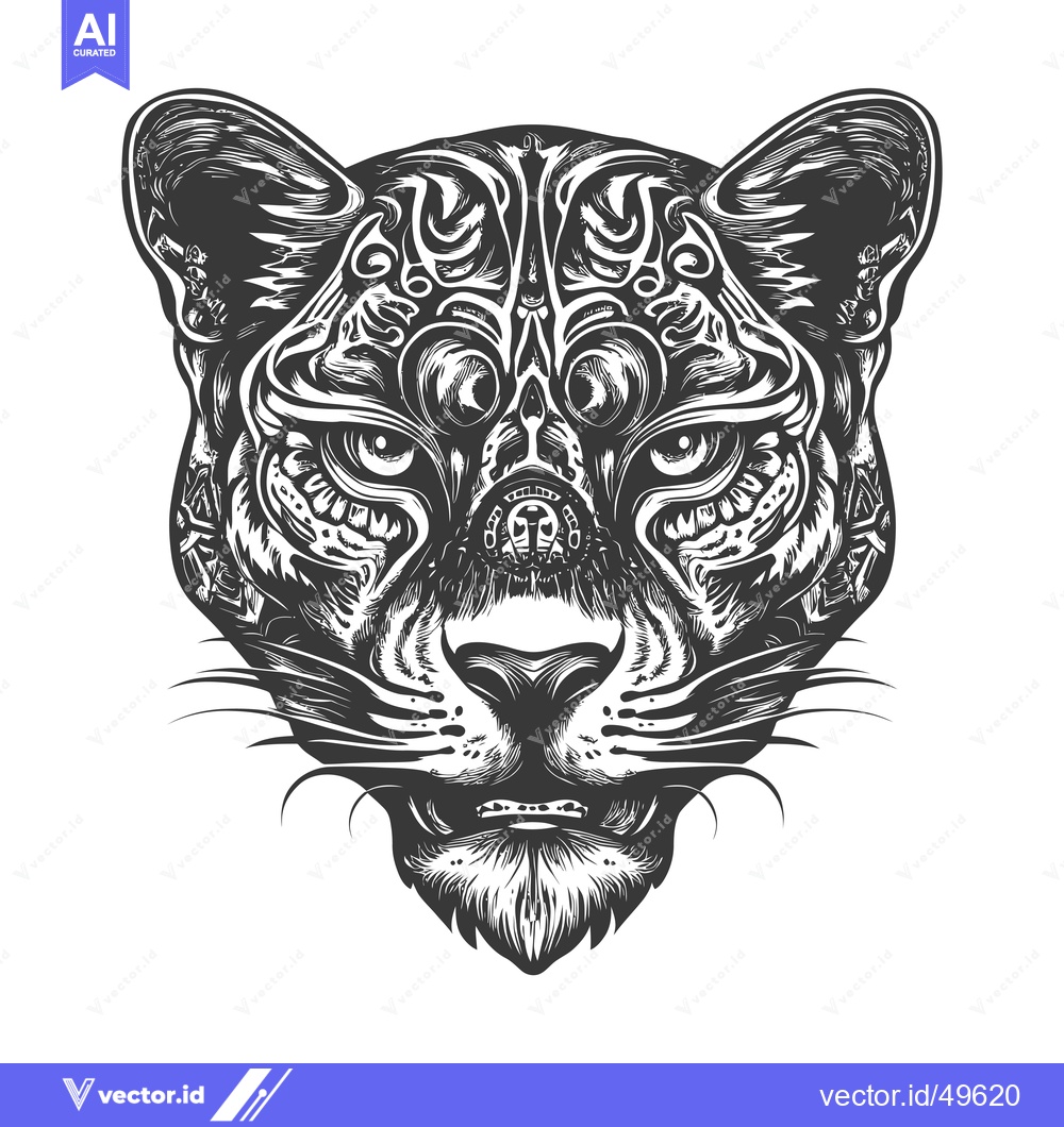 Premium Vector dari Intricate Black and White Illustration of a Cougar Head