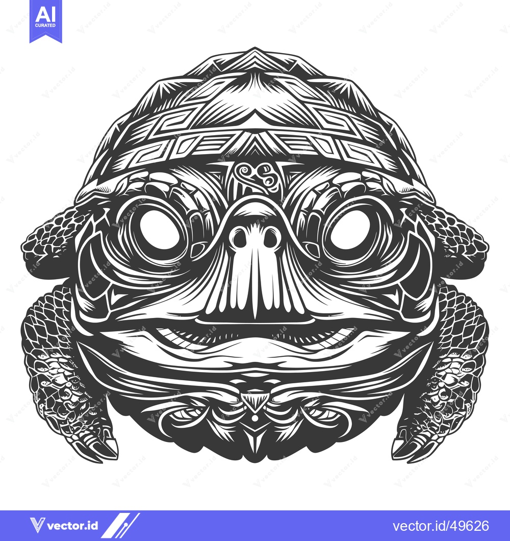 Premium Vector dari Intricate Black and White Illustration of a Turtle's Head