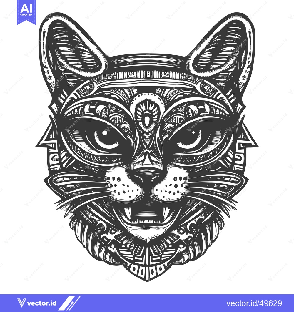 Premium Vector of Intricate Black and White Line Art Illustration of a Cat's Face