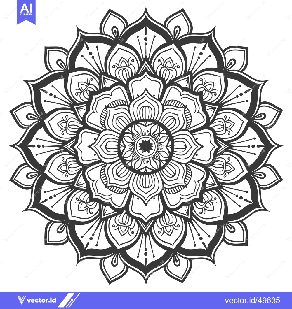 Premium Vector of Intricate Black and White Mandala with Floral Motifs