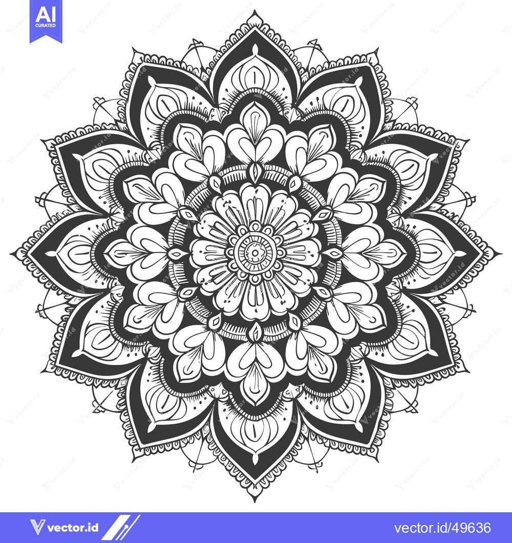 Premium Vector dari Intricate Black and White Mandala with Floral Motifs