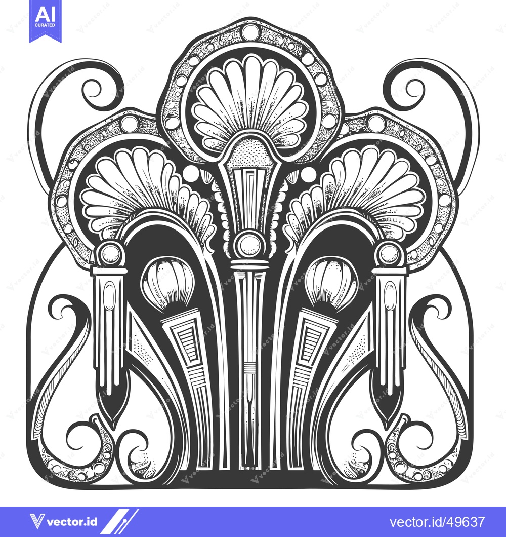 Premium Vector of Intricate Black and White Ornamental Design with Three Pillars and Swi