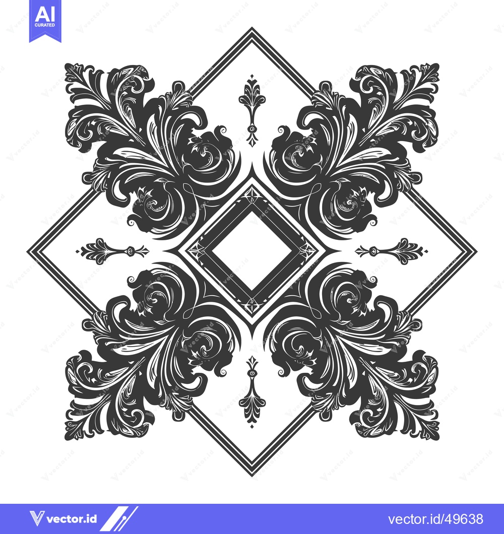 Premium Vector dari Intricate Black and White Ornate Floral Design with a Diamond Center