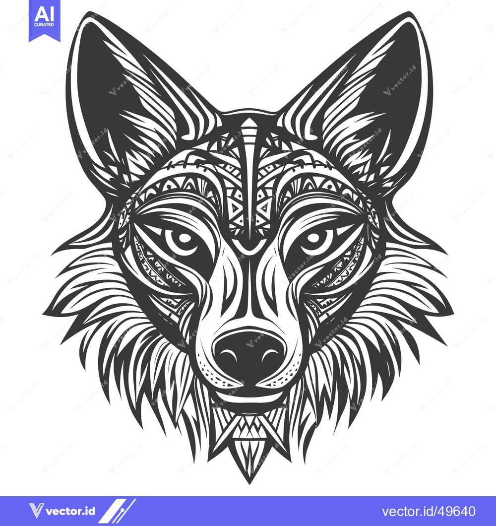 Premium Vector of Intricate Black and White Wolf Head Design with Geometric Patterns