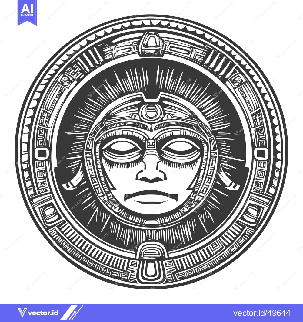 Premium Vector dari Intricate Circular Design with a Central Face and Geometric Border