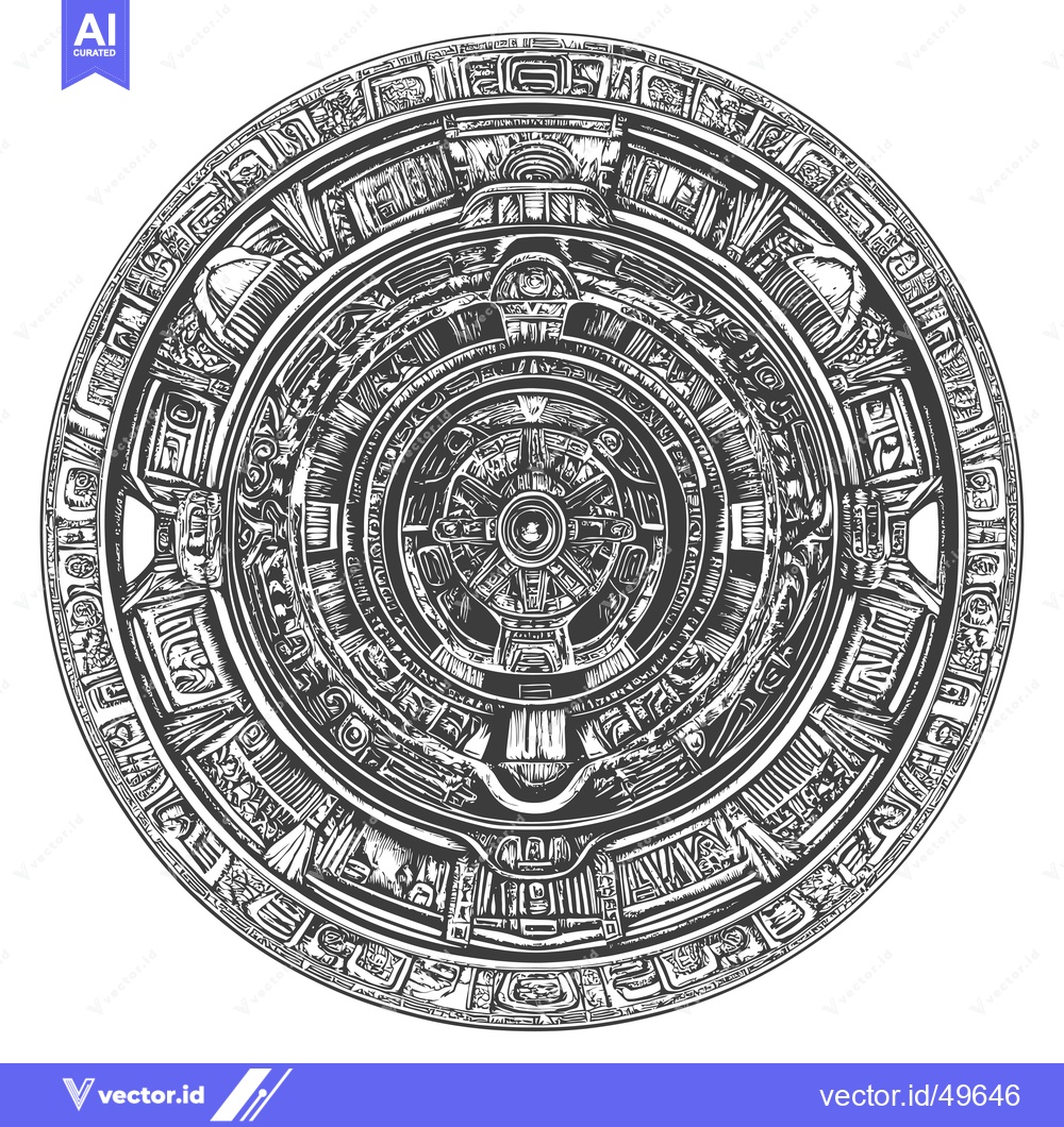 Premium Vector dari Intricate Circular Design with Mayan-Inspired Glyphs and Symbols
