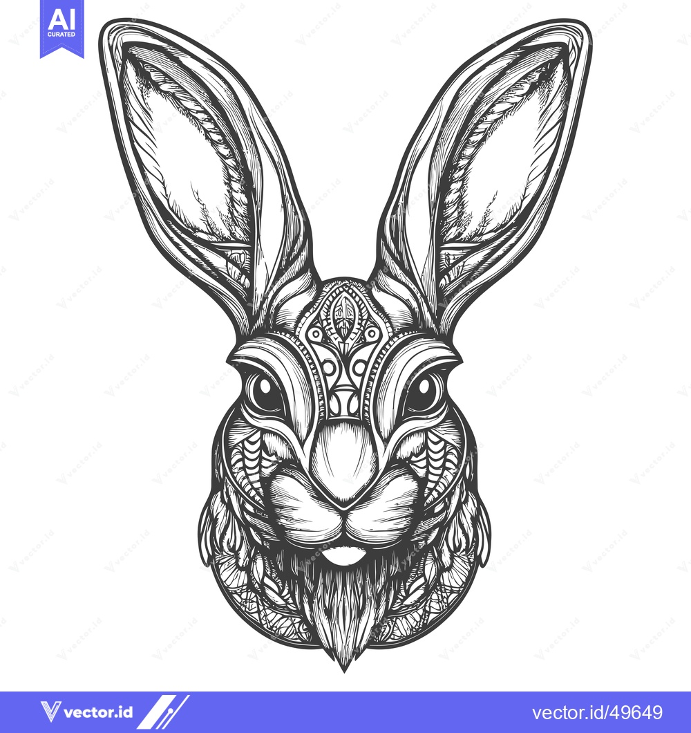 Premium Vector of Intricate Detailed Line Art Drawing of a Rabbit's Face