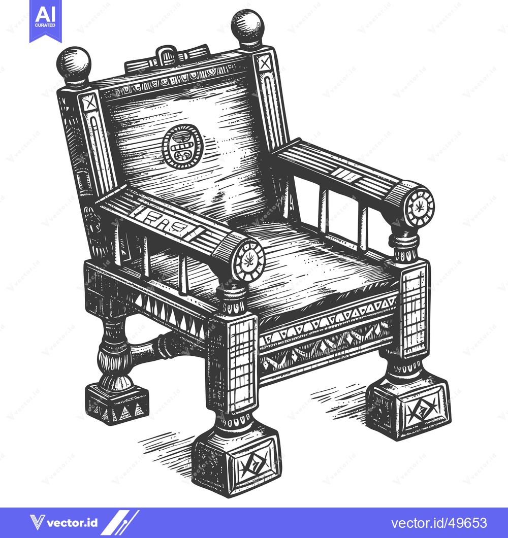 Premium Vector dari Intricately Carved Wooden Armchair with Geometric Designs