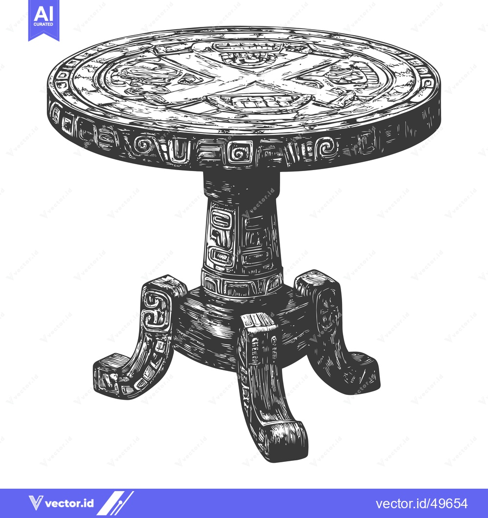 Premium Vector of Intricately Carved Wooden Table with Geometric Designs