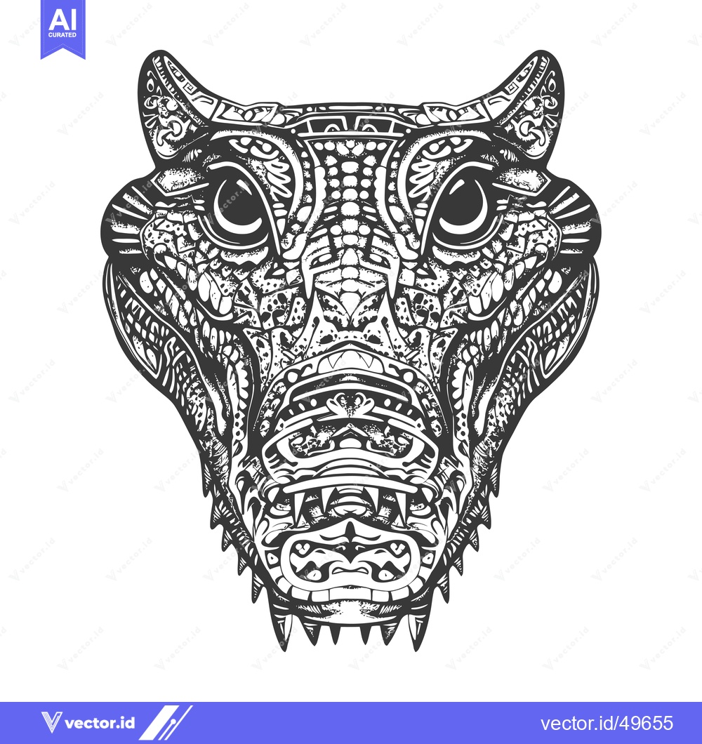 Premium Vector dari Intricately Designed Alligator Head with Open Mouth
