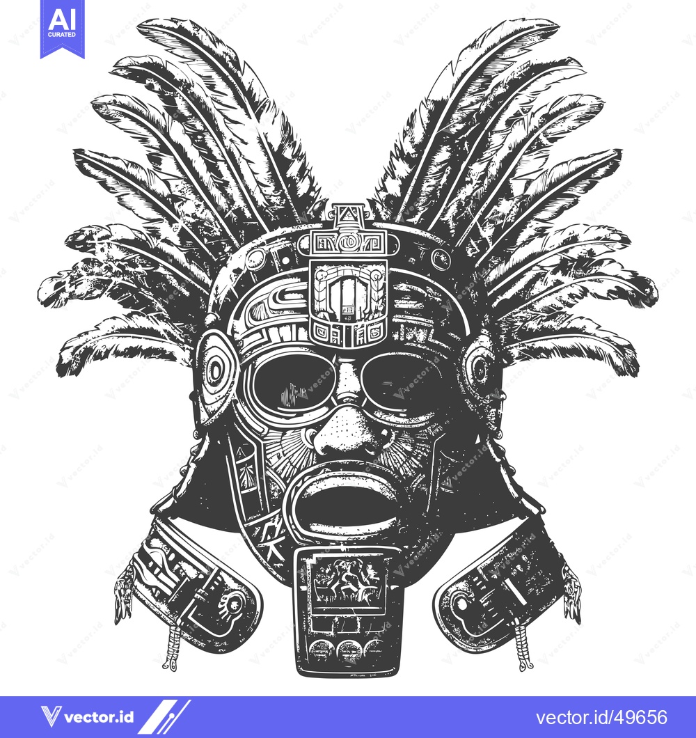 Premium Vector dari Intricately Designed Aztec Mask with Feathers