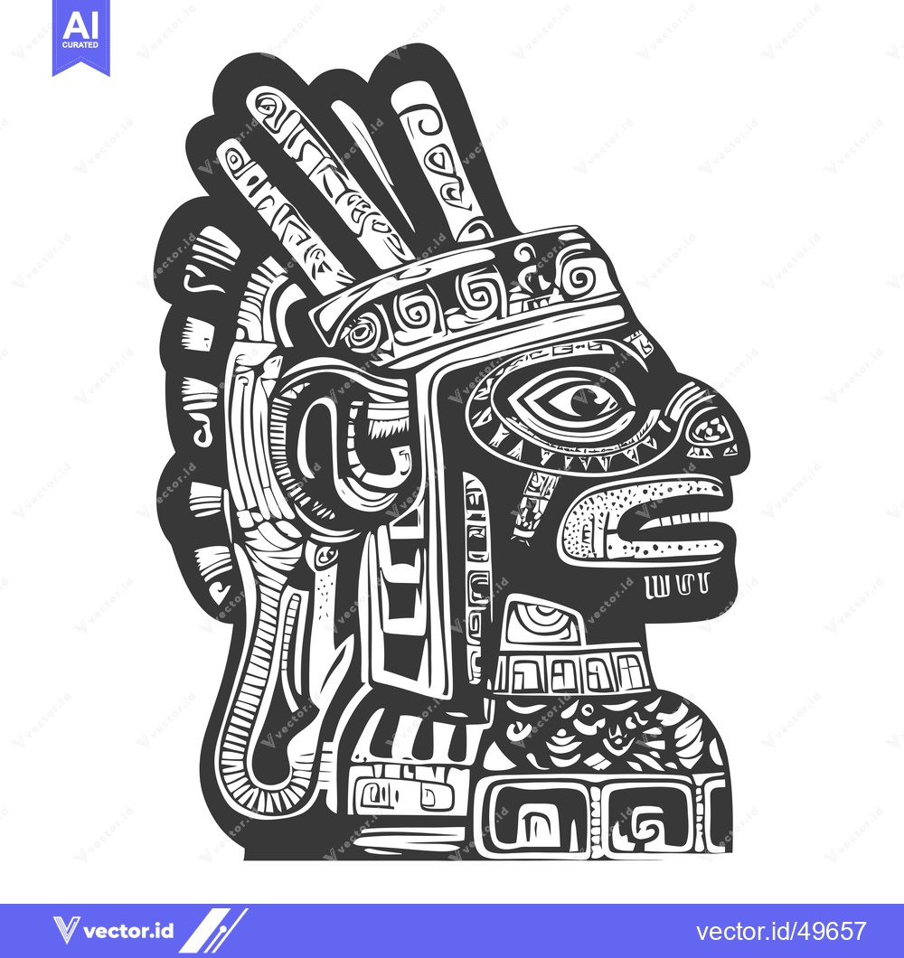 Premium Vector of Intricately Designed Aztec Warrior Head in Profile
