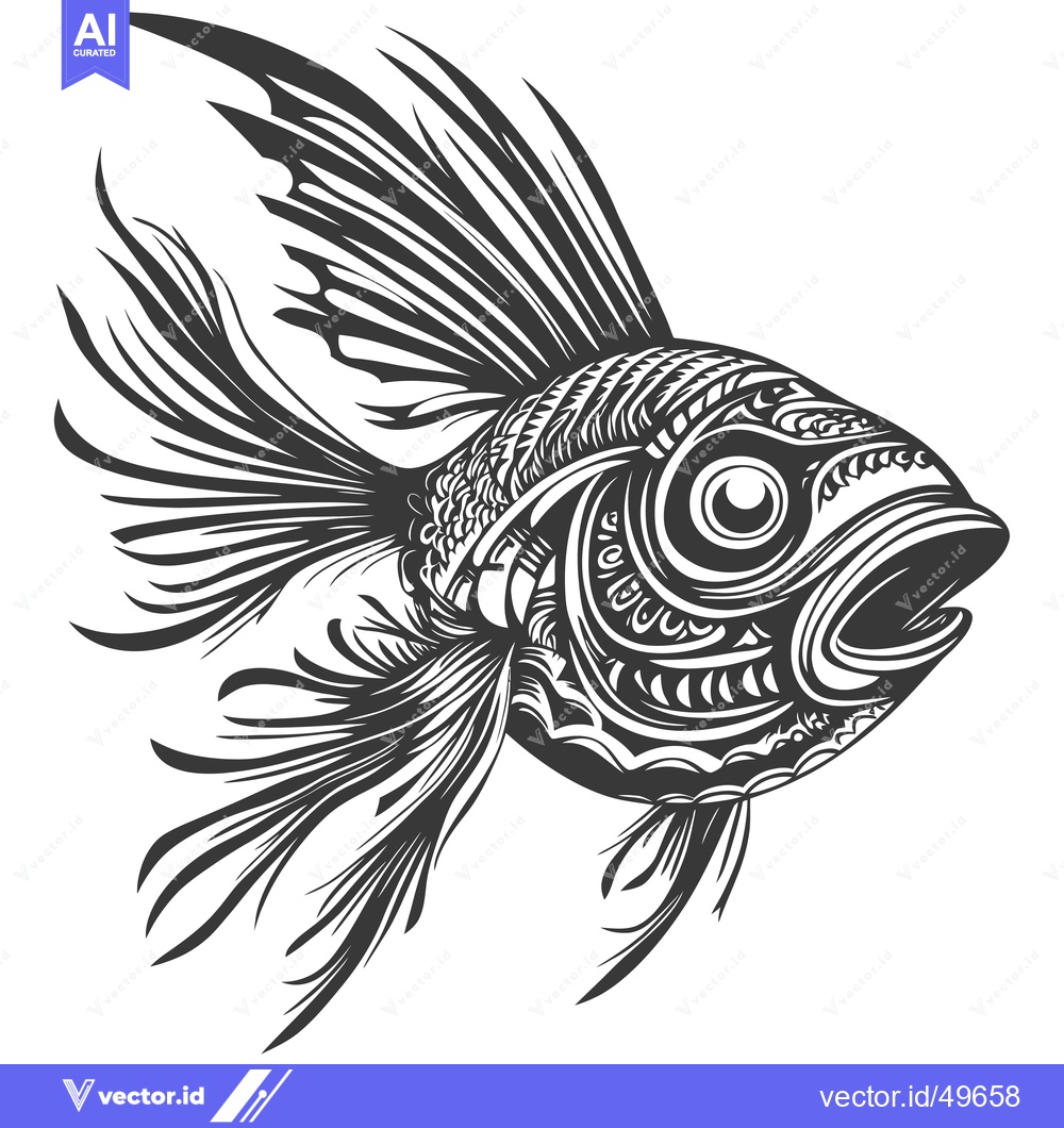 Premium Vector of Intricately Designed Black and White Fish with Open Mouth