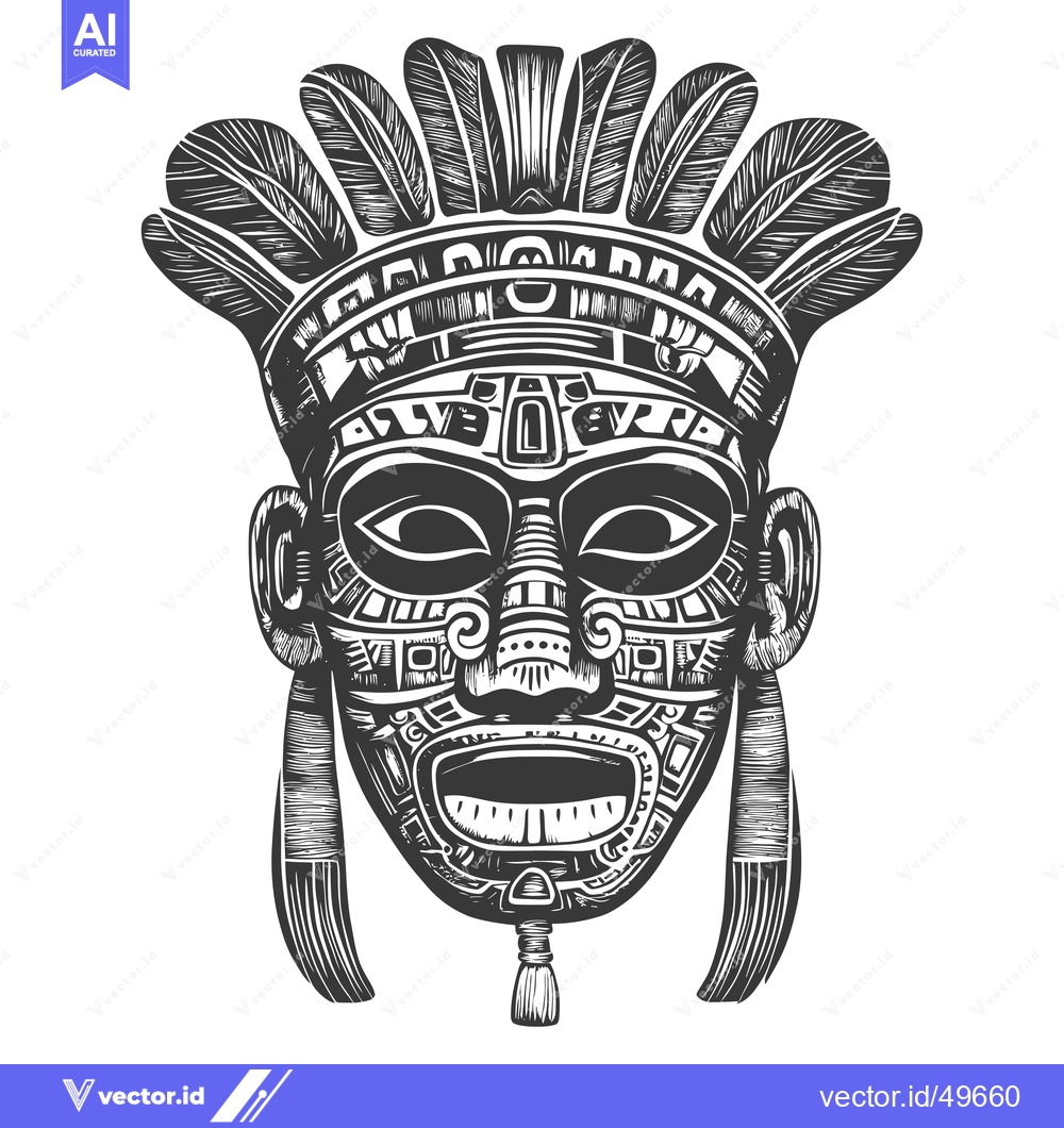 Premium Vector dari Intricately Designed Traditional Tribal Mask with Feathers and Geometr