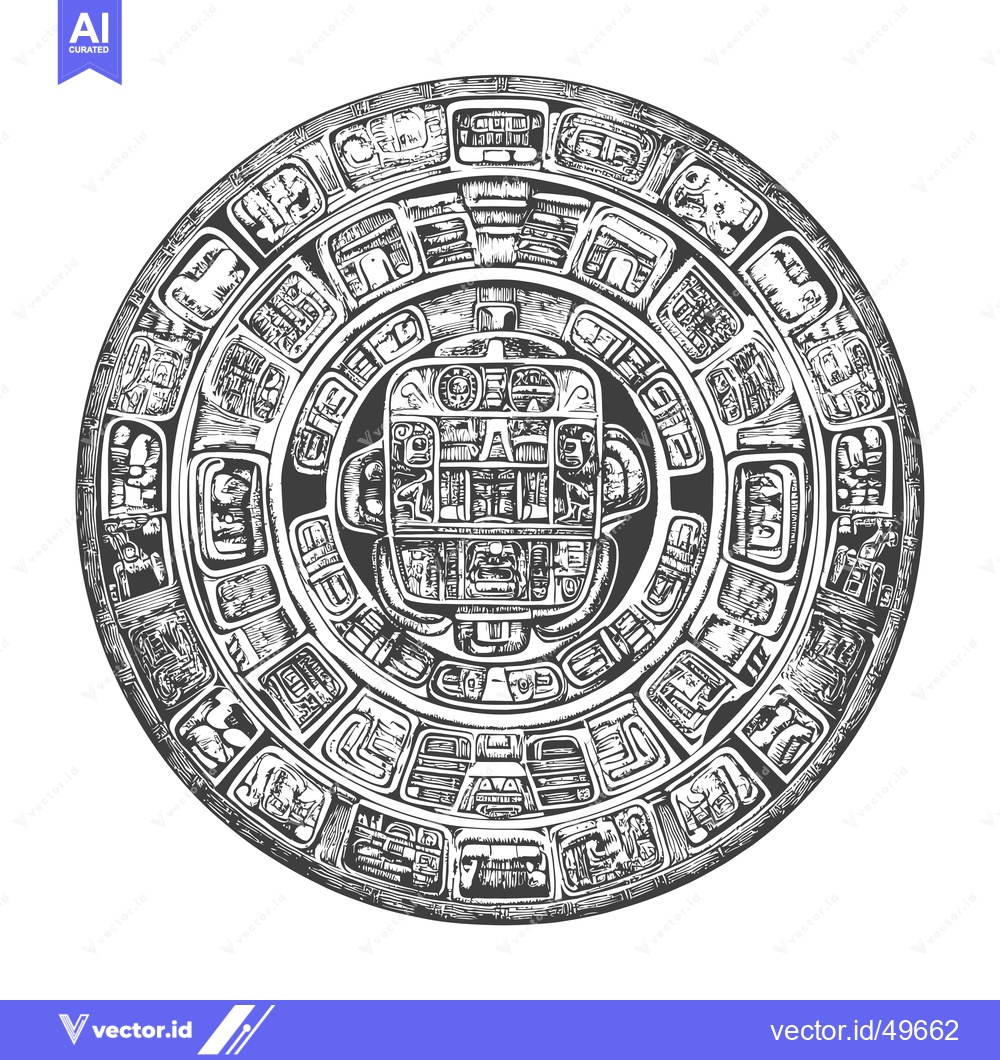 Premium Vector of Intricately Detailed Aztec Calendar Stone Illustration