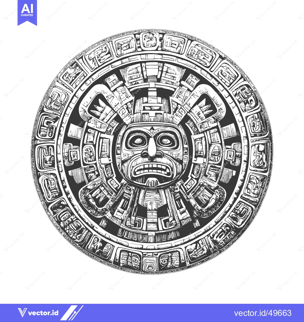 Premium Vector dari Intricately Detailed Aztec Calendar with Central Deity Face