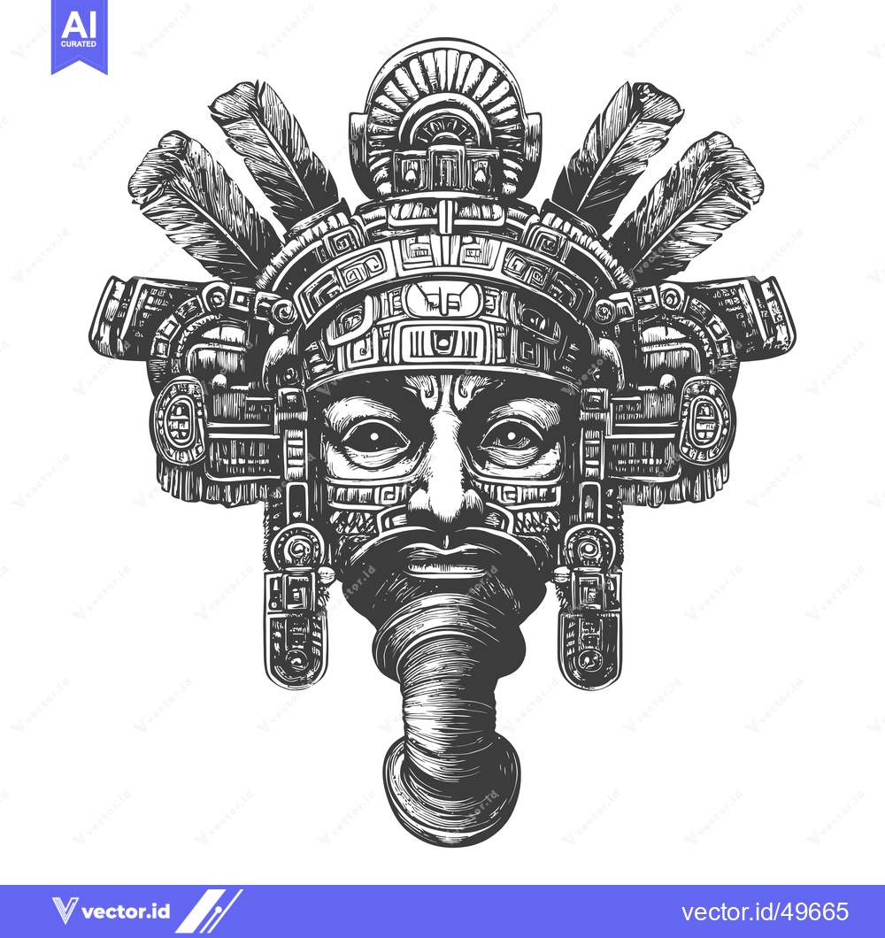 Premium Vector dari Intricately Detailed Aztec Mask with Feathers