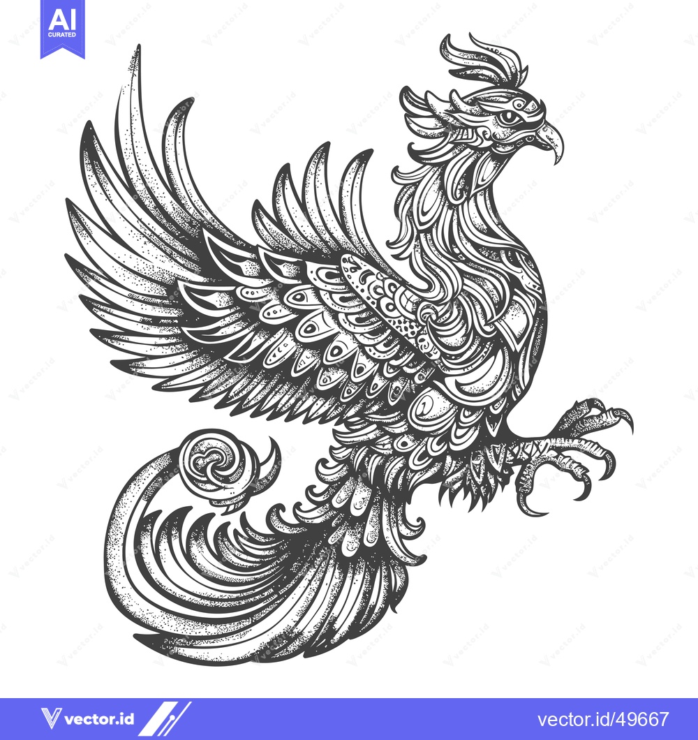 Premium Vector dari Intricately Detailed Black and White Illustration of a Mythical Griffi