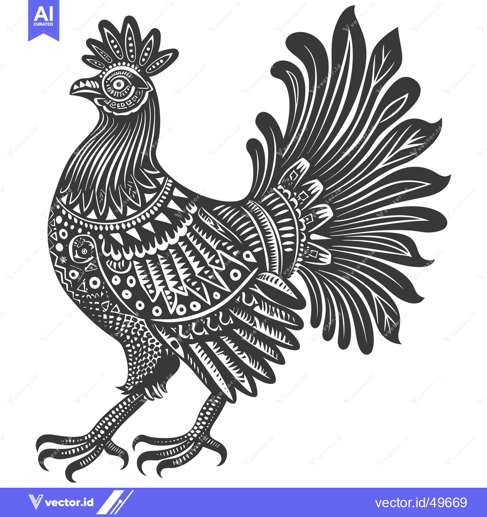 Premium Vector of Intricately Detailed Black and White Rooster Illustration