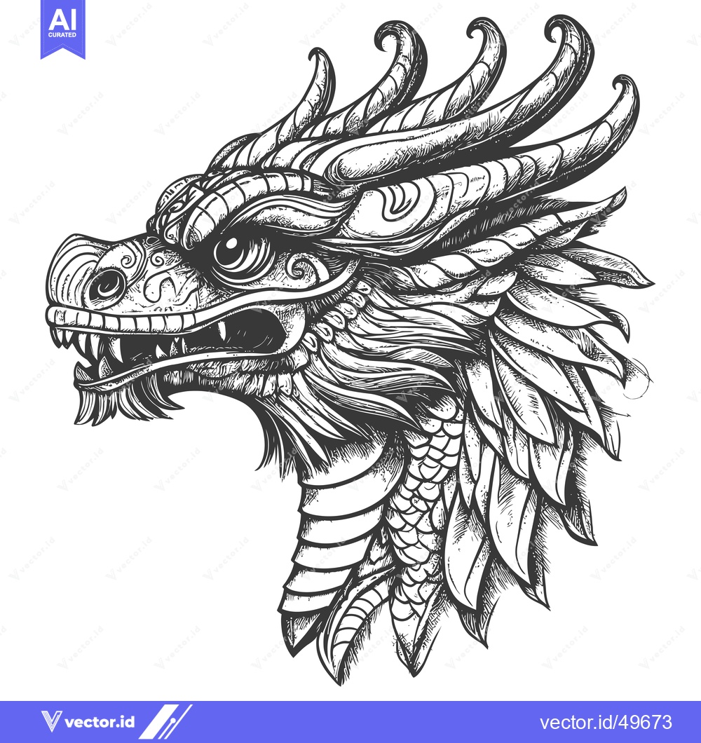Premium Vector of Intricately Detailed Hand-Drawn Dragon Head Illustration
