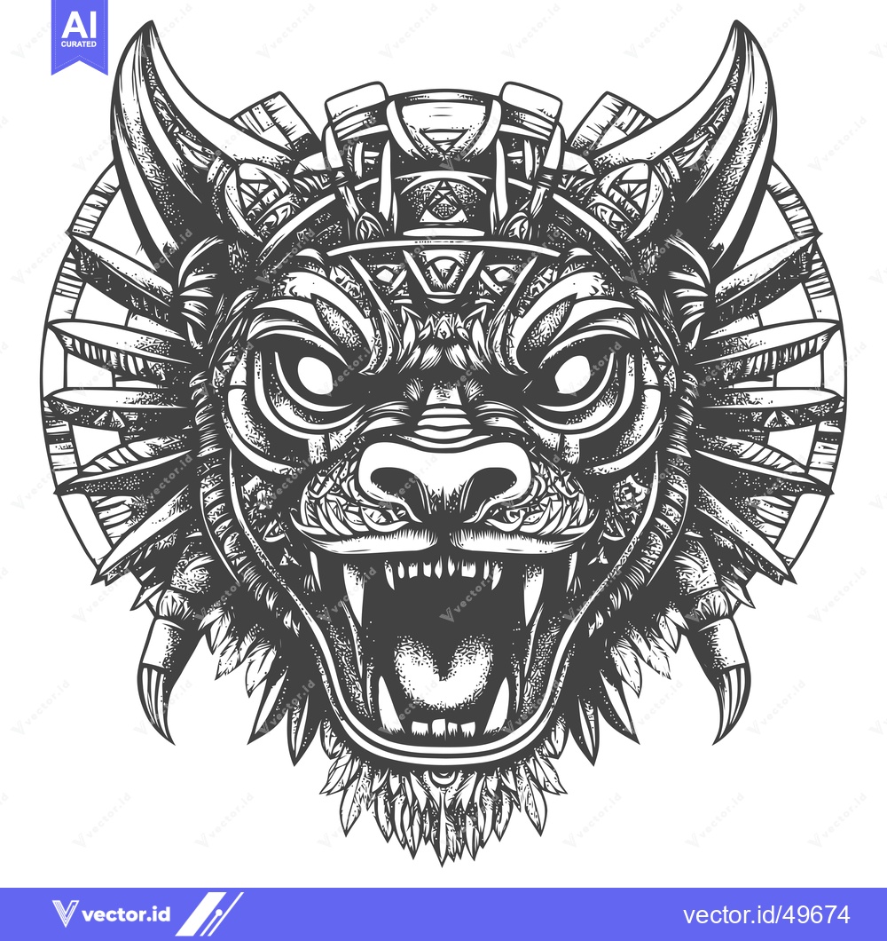 Premium Vector of Intricately Detailed Monochromatic Illustration of a Ferocious Animal