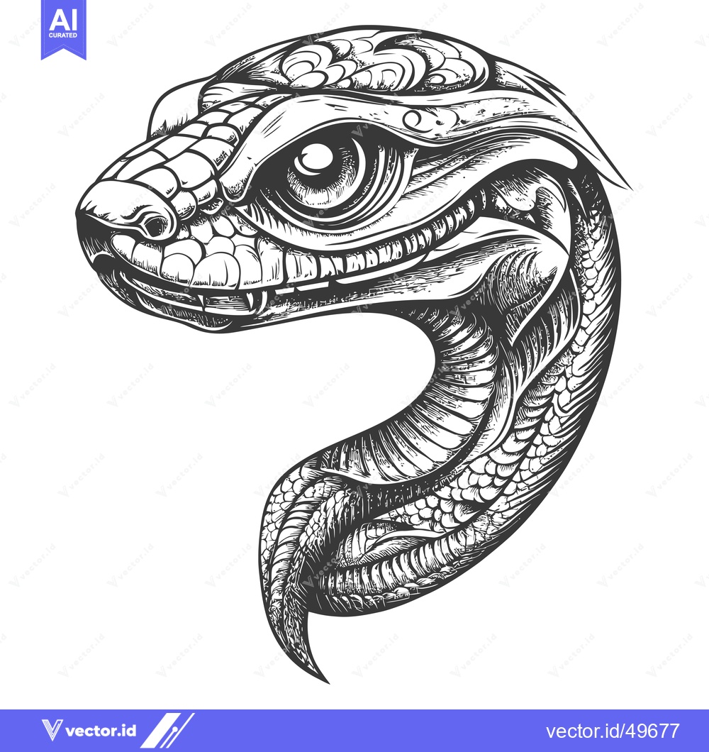 Premium Vector dari Intricately Detailed Snake Head with Ornamental Scales