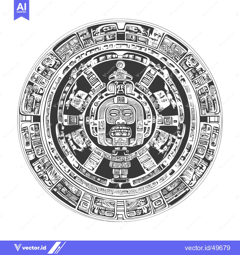 Premium Vector dari Intricate Mayan Calendar Wheel with Central Deity Face