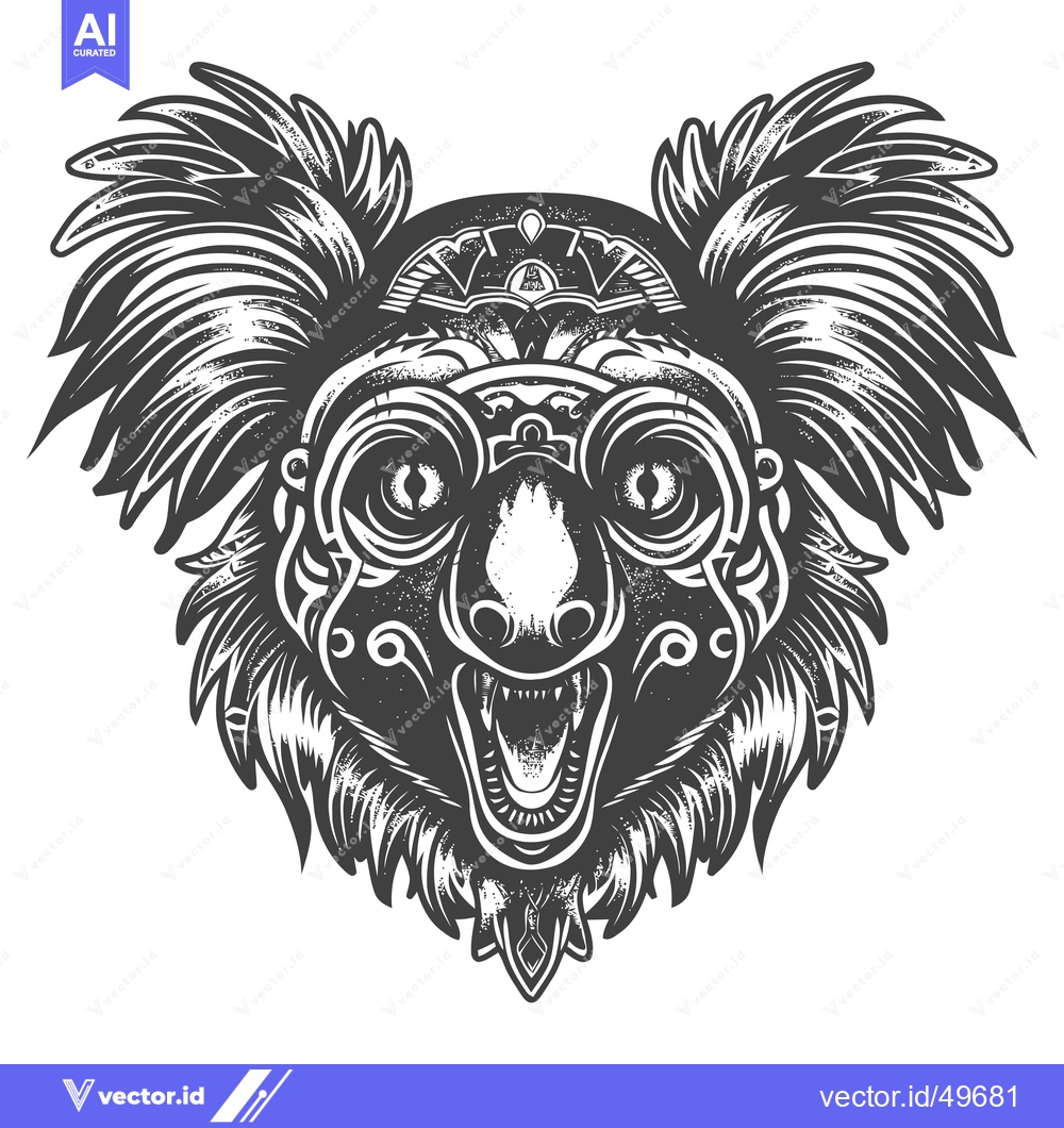 Premium Vector dari Intricate Tribal Design of a Koala's Head with Fangs