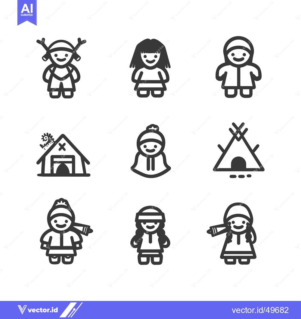 Premium Vector dari Inuit Culture Icon Set with People, Shelter, and Traditional Clothing