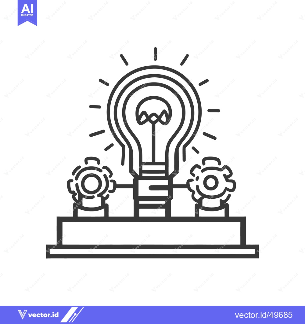 Premium Vector dari An illuminated lightbulb is connected to mechanical gear wheels on a p