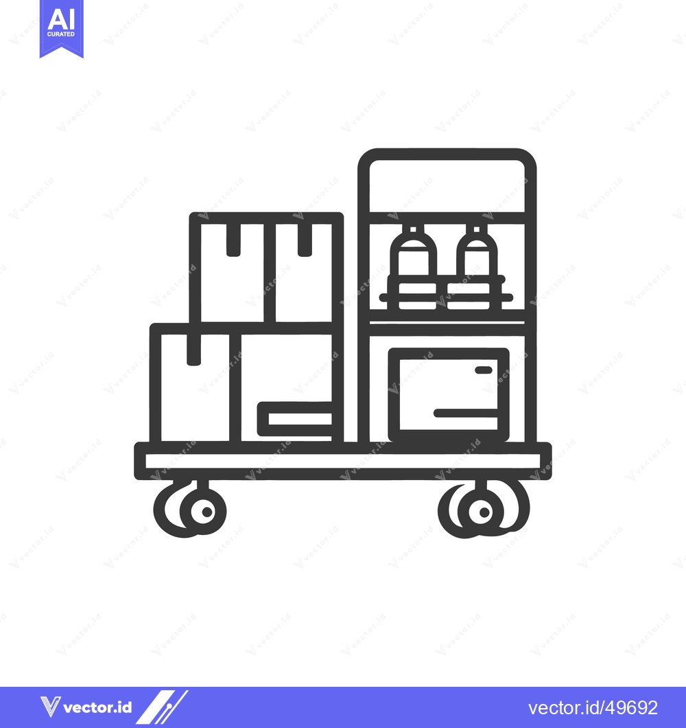 Premium Vector dari Minimalist Icon of a Trolley with Boxes and Bottles, Black Outline